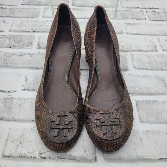 Tory Burch Snakeskin Pattern Brown Heels - Picture 1 of 8